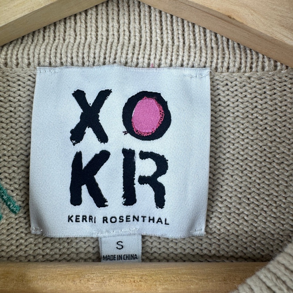 XO/KR Beige Knit Cardigan with Pink Heart Embroidery - Picture 5 of 10